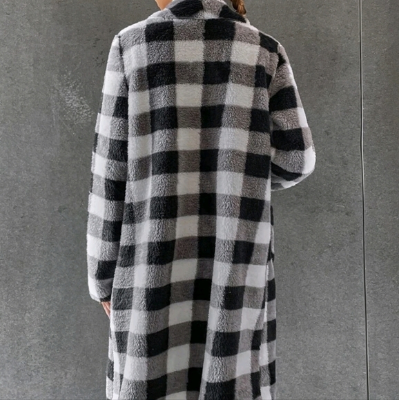 Black Buffalo Plaid Sherpa Coat - Picture 2 of 7